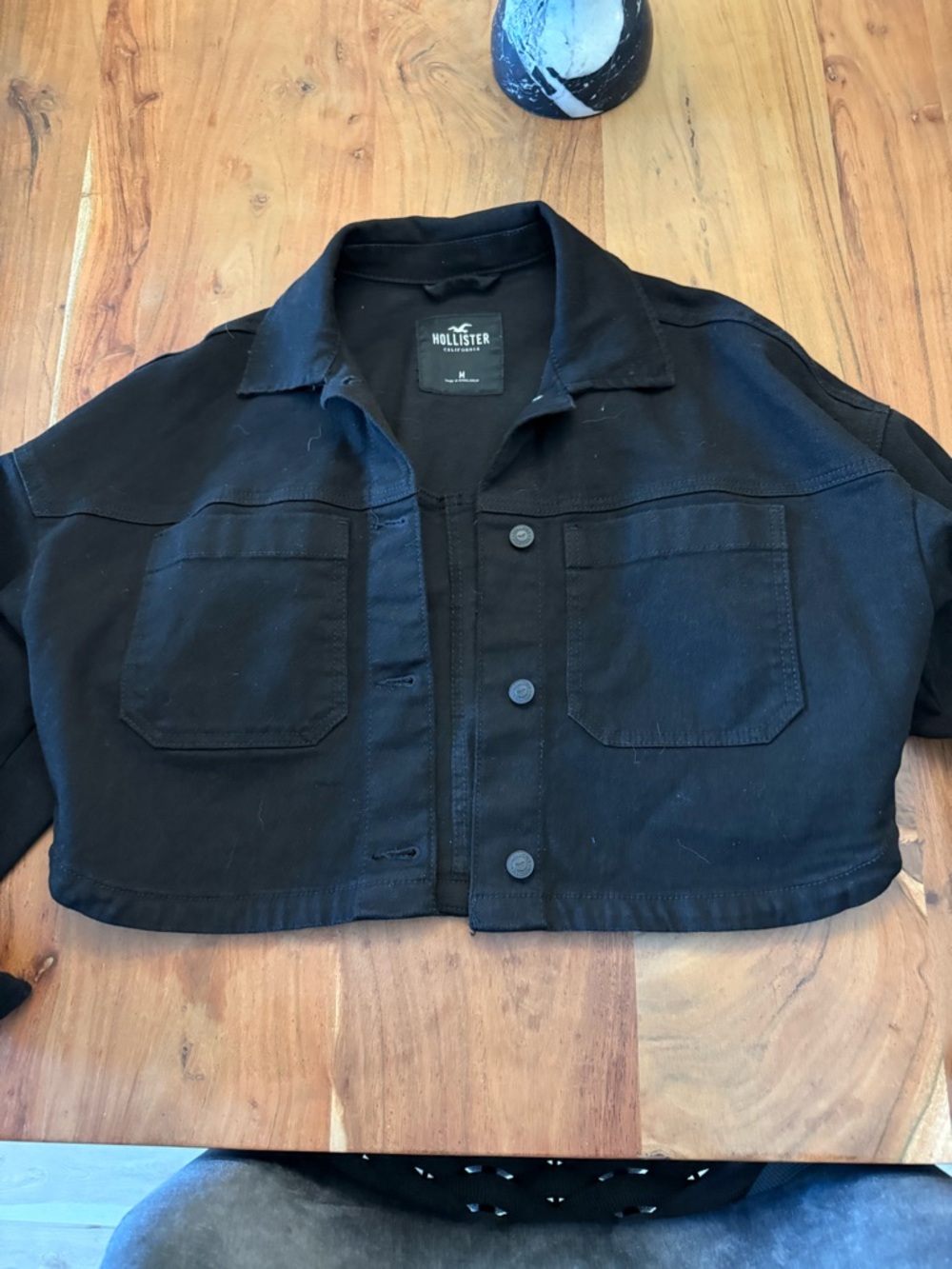 Hollister Black Button-Front Cropped Jacket